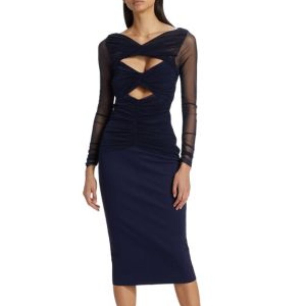 Chiara Boni Womens Leitha Blue Cut-Out Midi Date Night Sheath Dress NWT